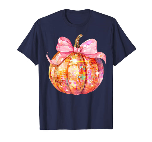 Coquette Pumpkin Bow Disco Ball Cute Girly Halloween Costume T-Shirt