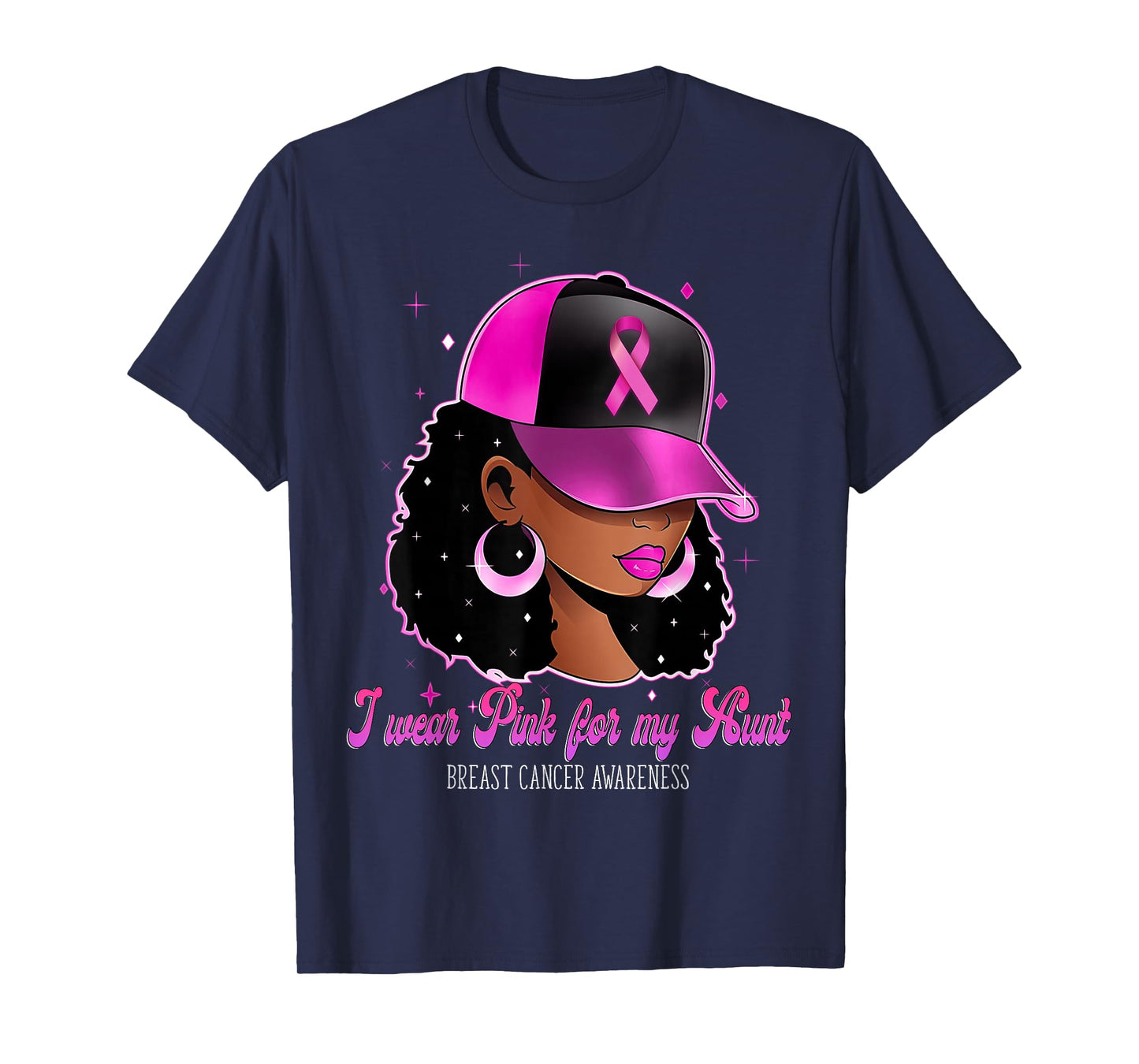 I Wear Pink For My Aunt Breast Cancer Awareness Afro Girl T-Shirt