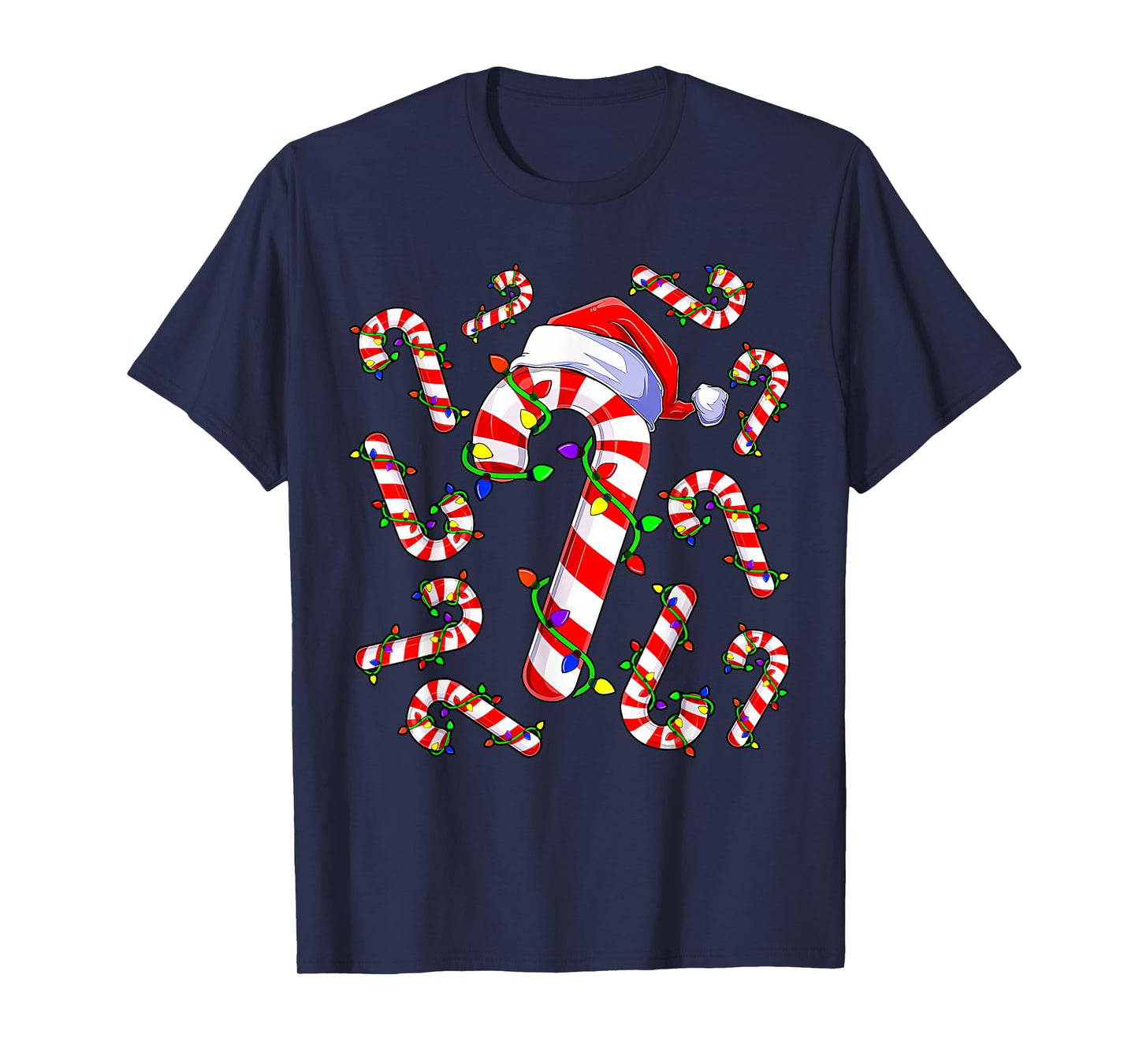 Red and White Christmas Candy Cane Santa Lights Christmas T-Shirt