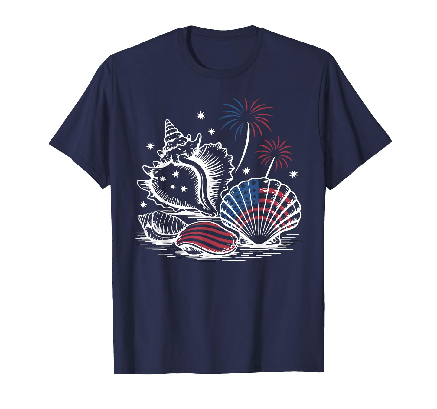 Patriotic Beach Shells 4th of July US Flag Summer Firework T-Shirt