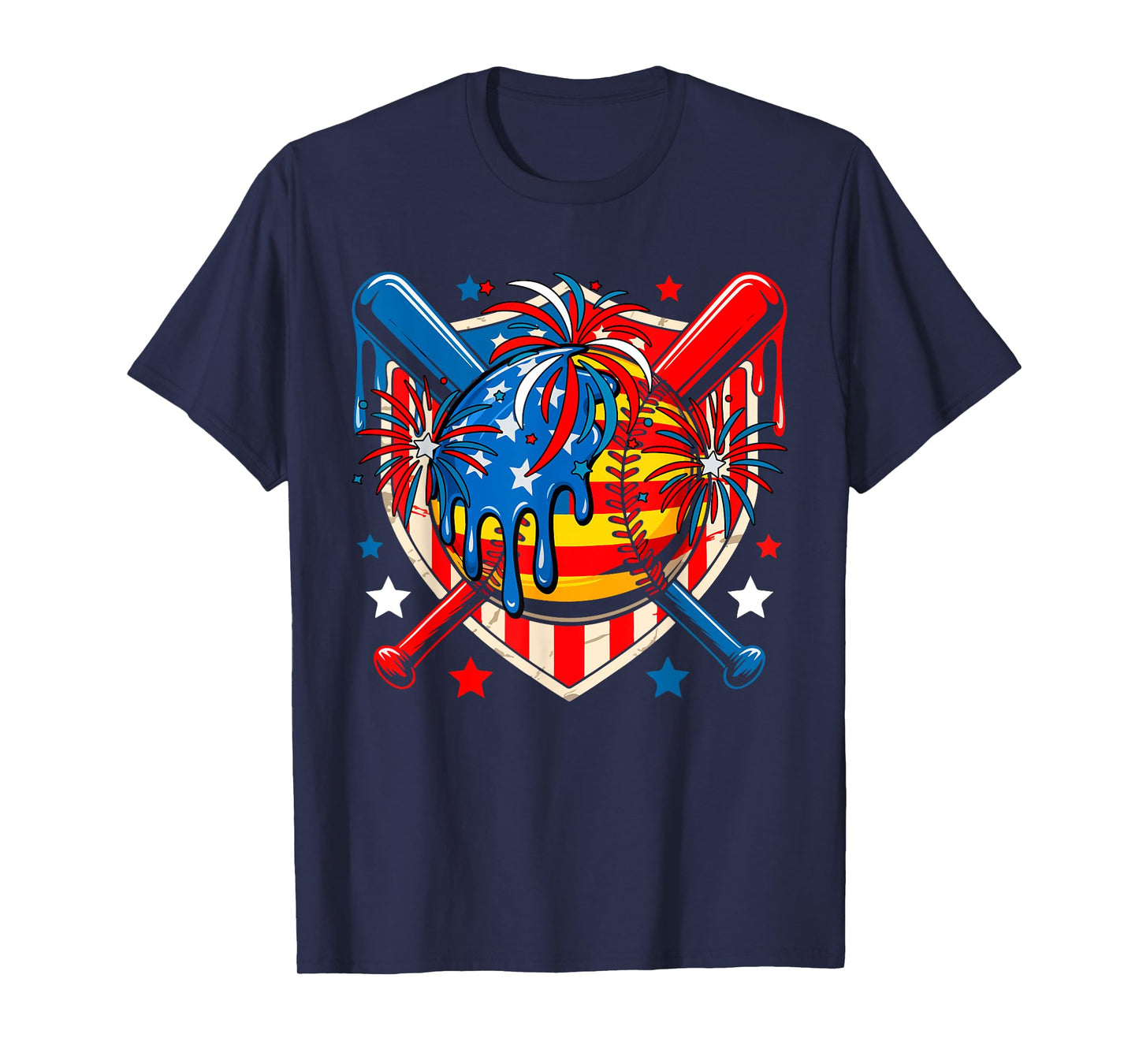 4th Of July Softball Costume Drip As Ice Cream Patriotic T-Shirt
