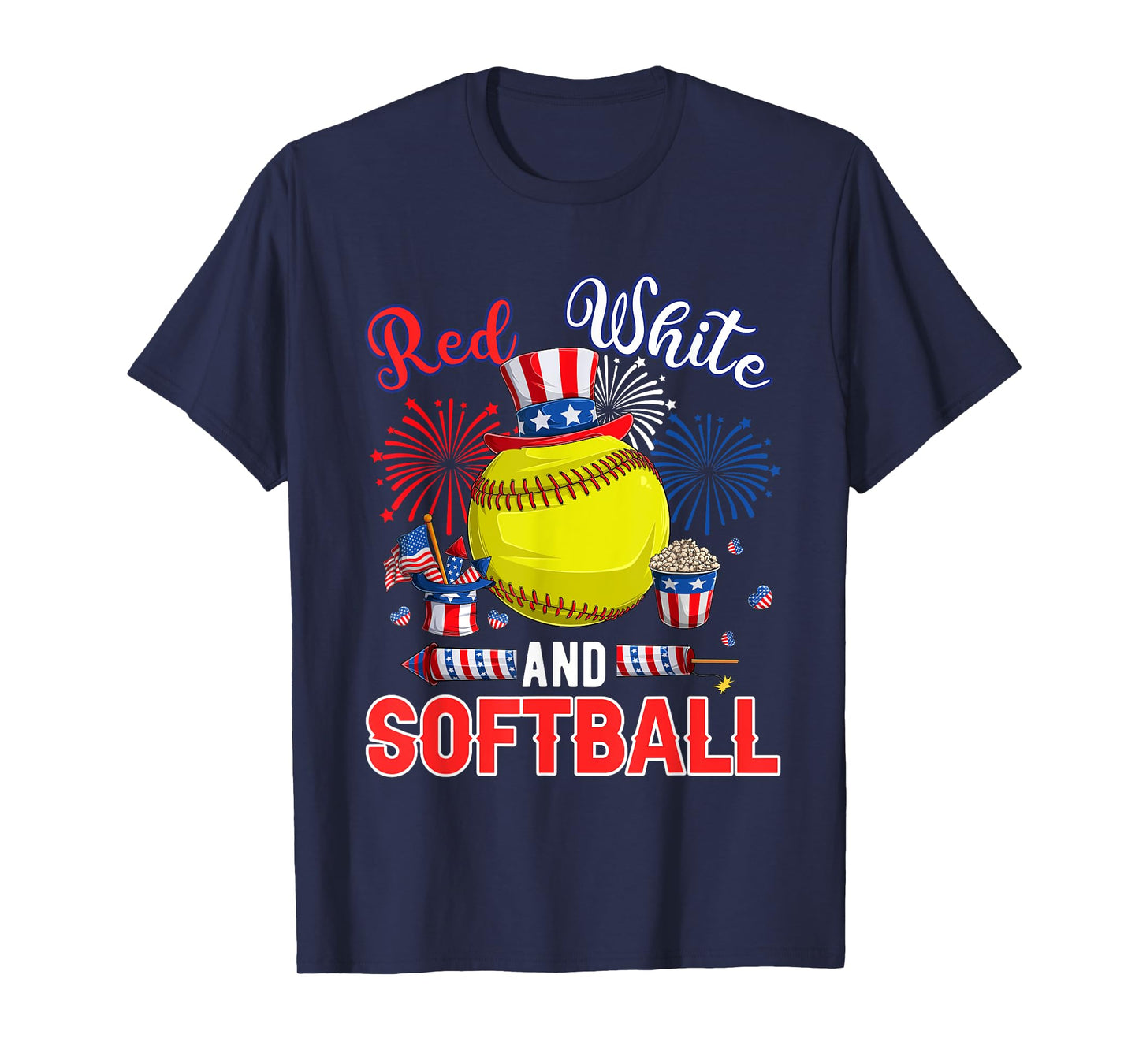Red White And Softball 4th Of July Sports Lover Proud Flag T-Shirt