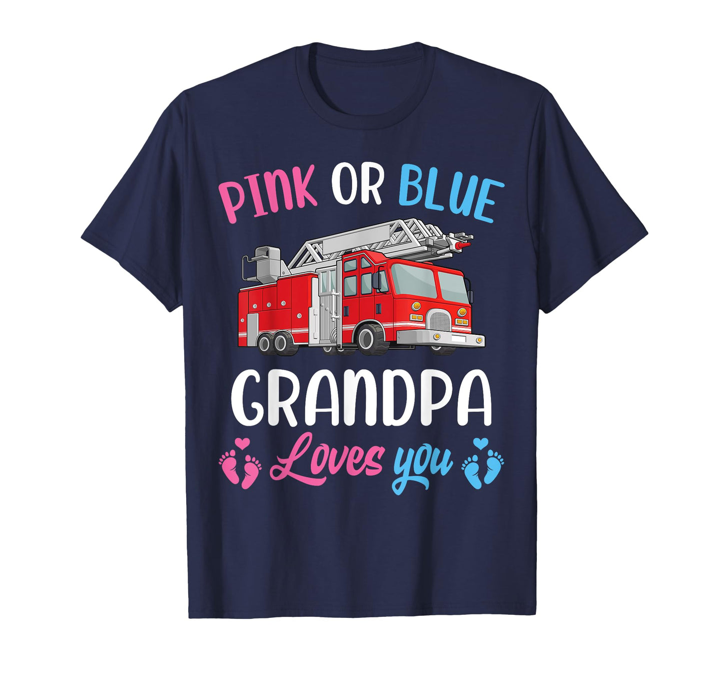 Pink Or Blue Grandpa Loves You Fire Truck Baby Gender Reveal T-Shirt