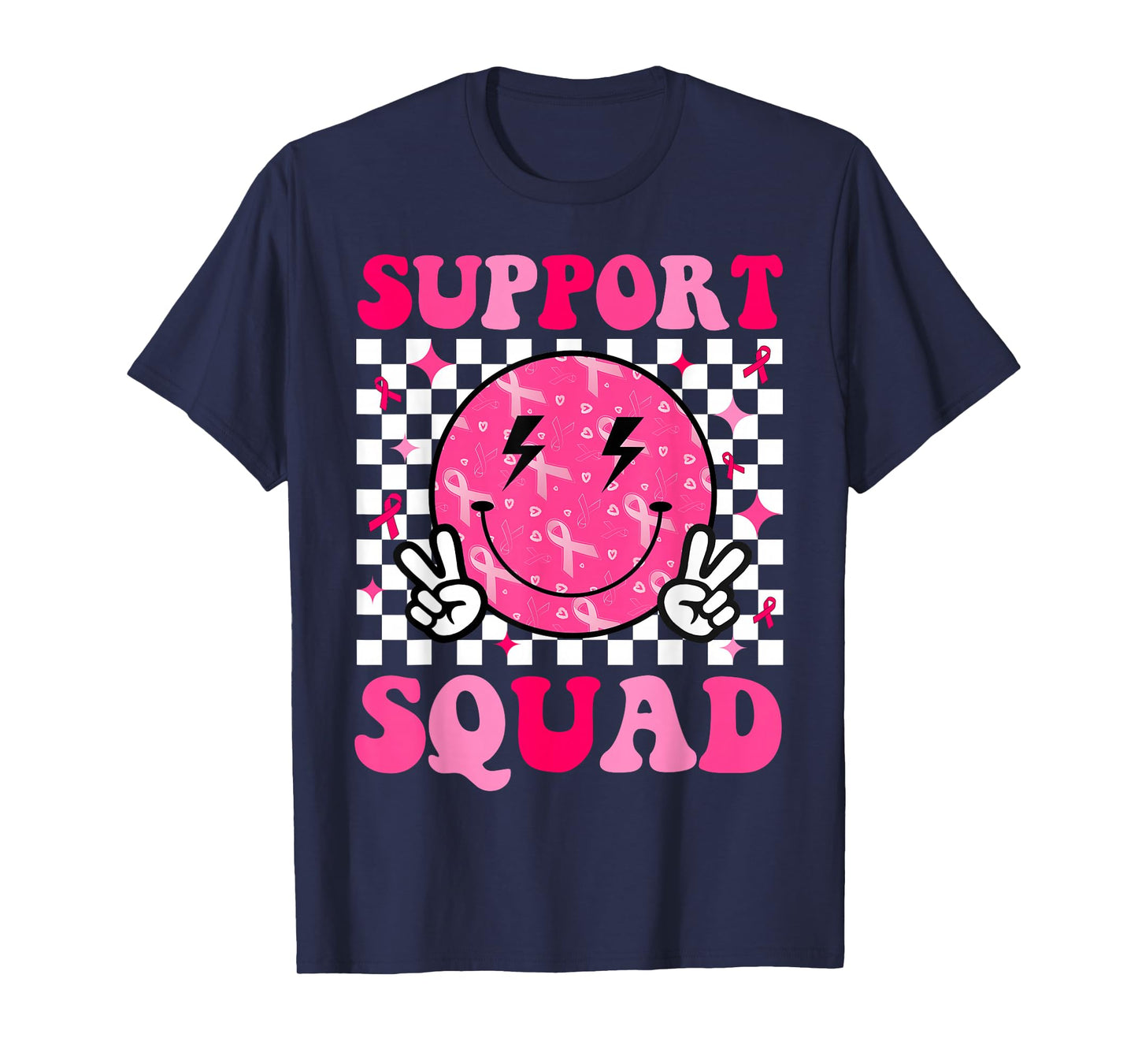 Support Squad Breast Cancer Awareness Pink Ribbon Smile Face T-Shirt