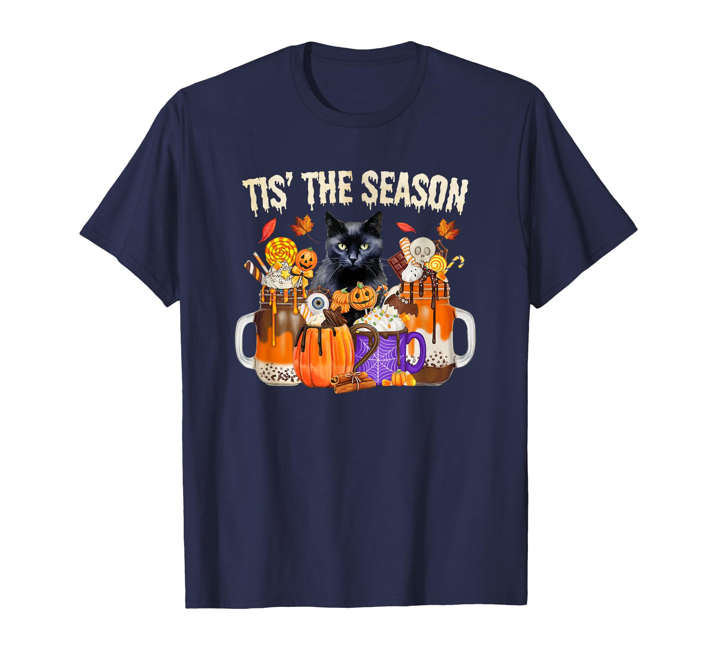 Fall Coffee Pumpkin Spice Latte Autumn Black Cat T-Shirt