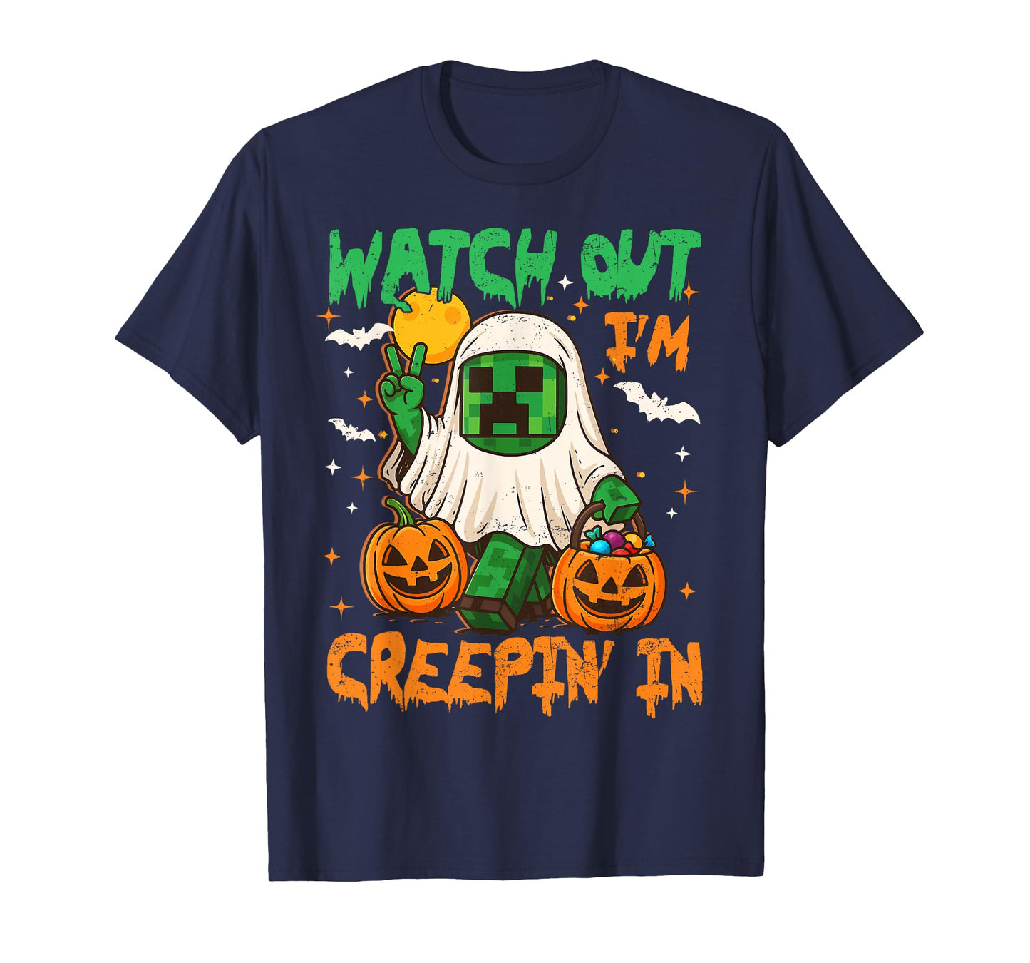 Halloween Costume Kid Boy Game Pixel Ghost Creepin In Spooky T-Shirt