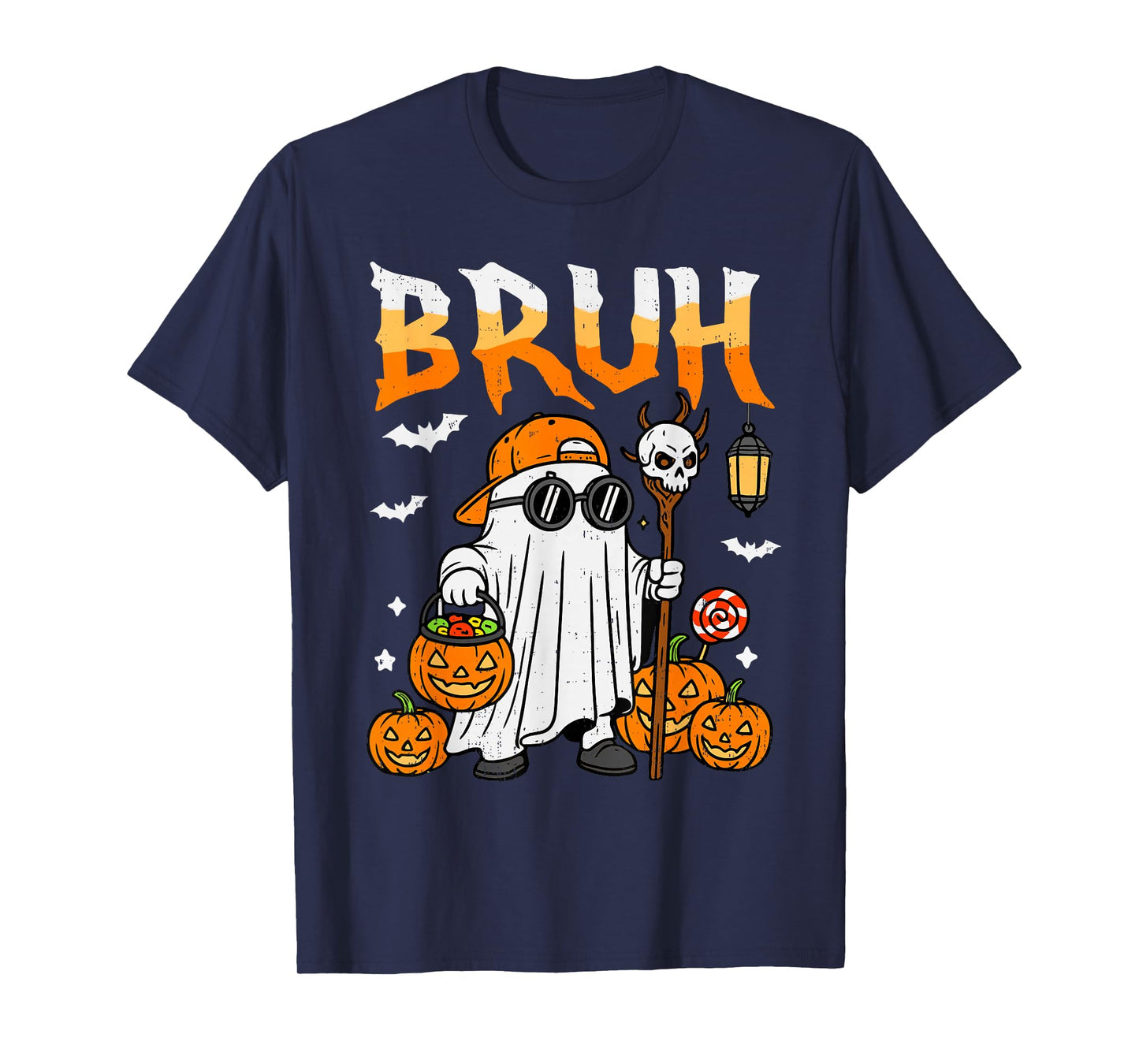Bruh Ghost Candy Pumpkin Halloween Costume Boy Teen Bro Kid T-Shirt