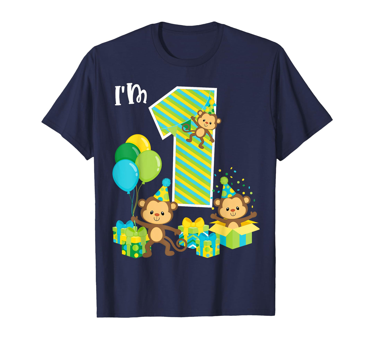 Birthday Monkey 1st Birthday Party One Year Old Kid Toddler T-Shirt