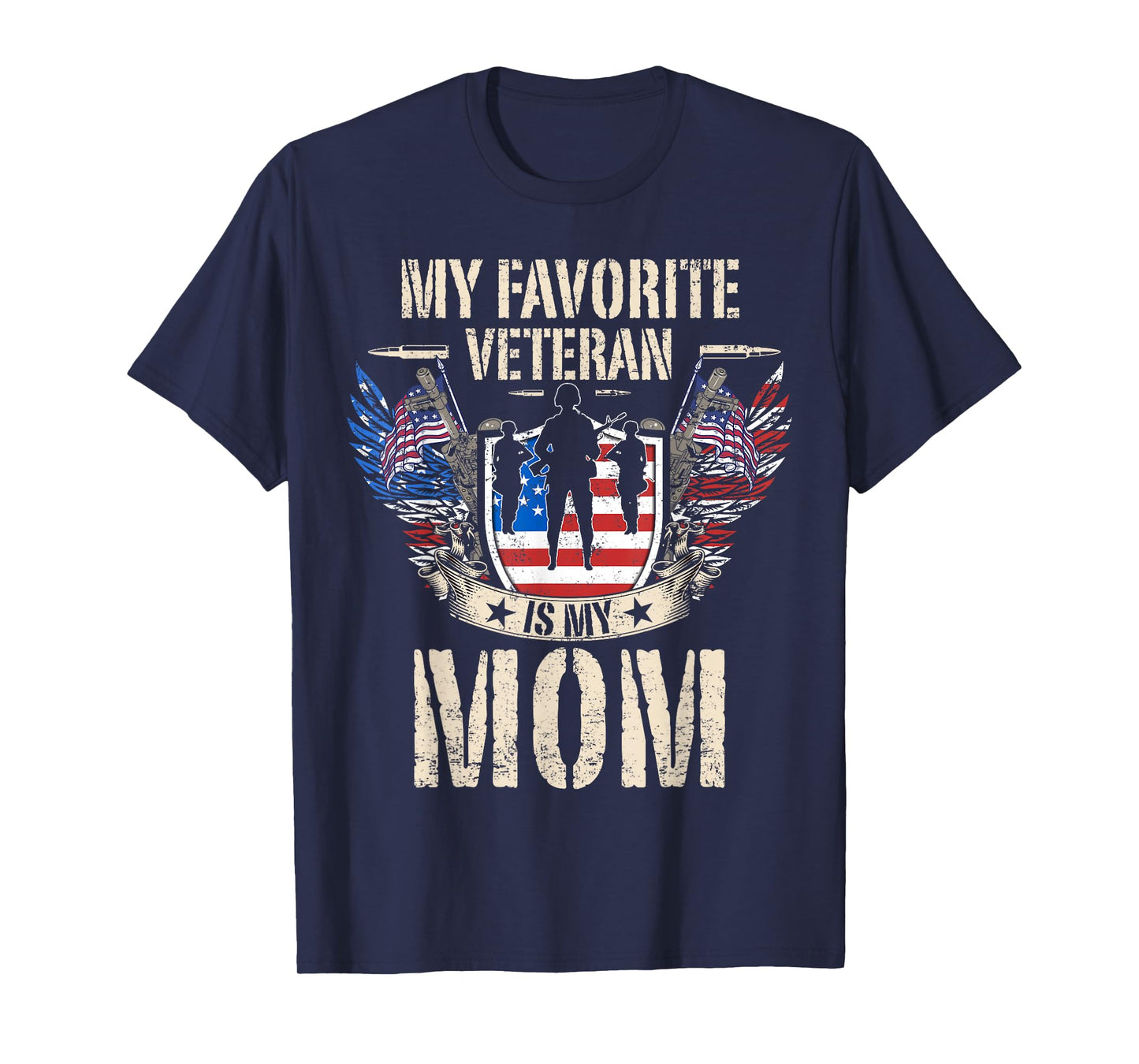 My Favorite Veteran Is My Mom Usa Flag Vintage Men Women T-Shirt