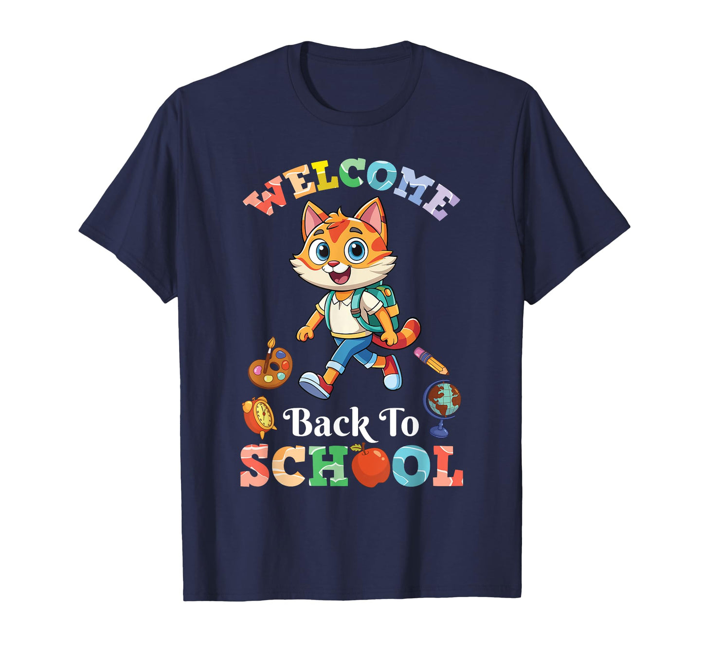 Cute Cat Student With Backpack Welcome Back To School Day T-Shirt