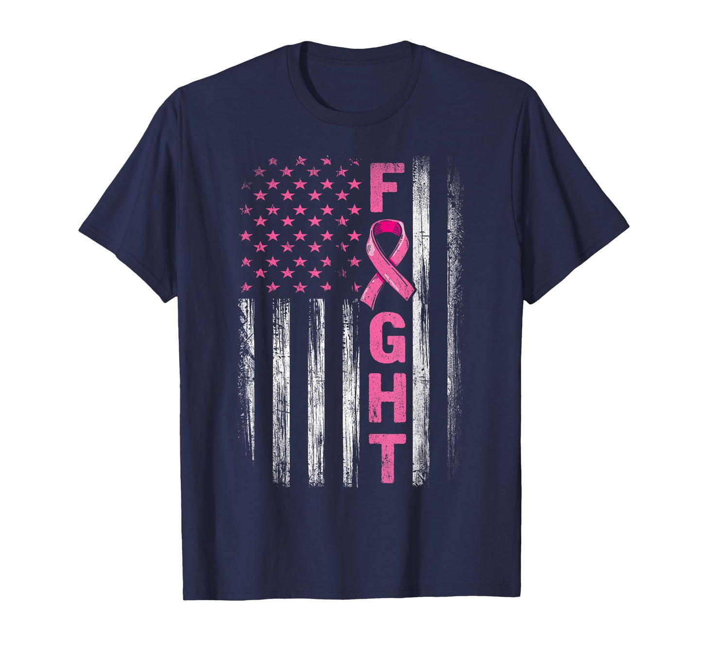 Breast Cancer Awareness American Flag Fight Pink Ribbon T-Shirt