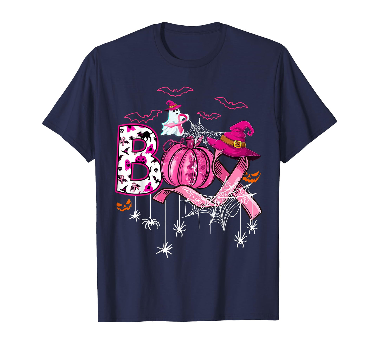 Boo Halloween Pumpkin Pink Ribbon Witch Breast Cancer T-Shirt