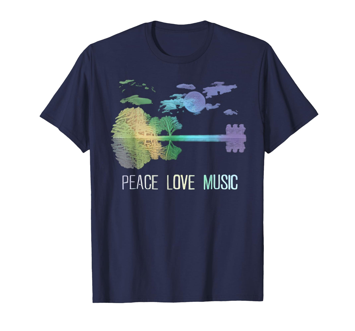 Peace Love Music Guitar Lake Shadow Hippie T-Shirt