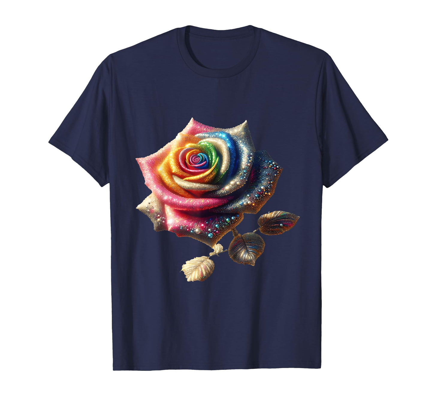 Fantasy Cute Bejeweled Rainbow Rose T-Shirt