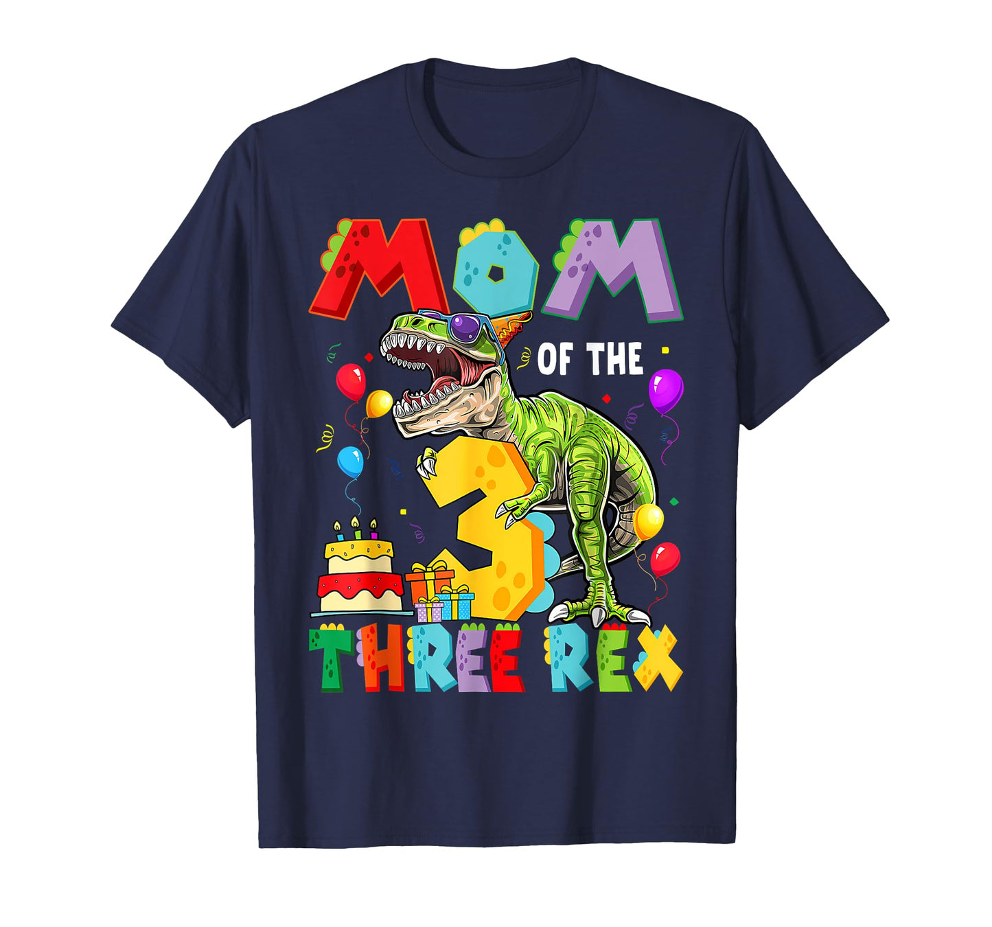 Mom Of The Three Rex 3Rd Birthday Boy Dinosaur T-Rex T-Shirt