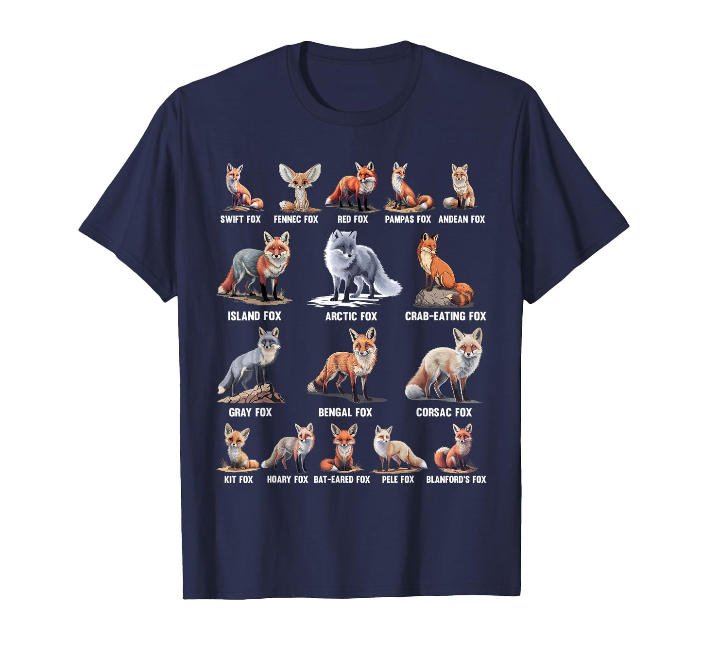 Foxes Of The World Funny Fox Animals Educational T-Shirt