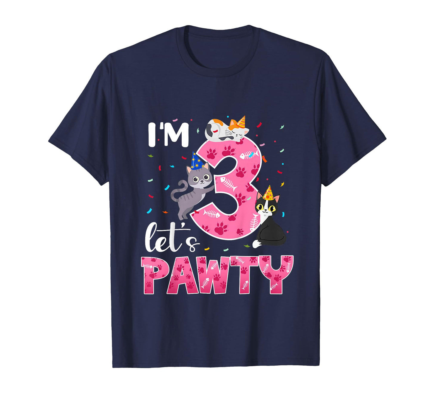 3rd Birthday Girl Cute Cat Outfit 3 Years Old Bday Party T-Shirt