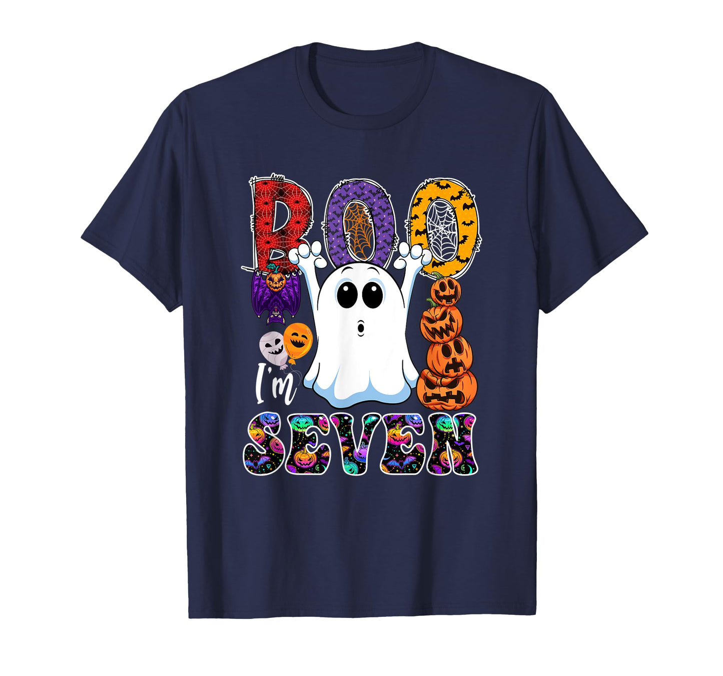 Boo I'm Seven Cute Boo Ghost Halloween 7th Birthday Family T-Shirt