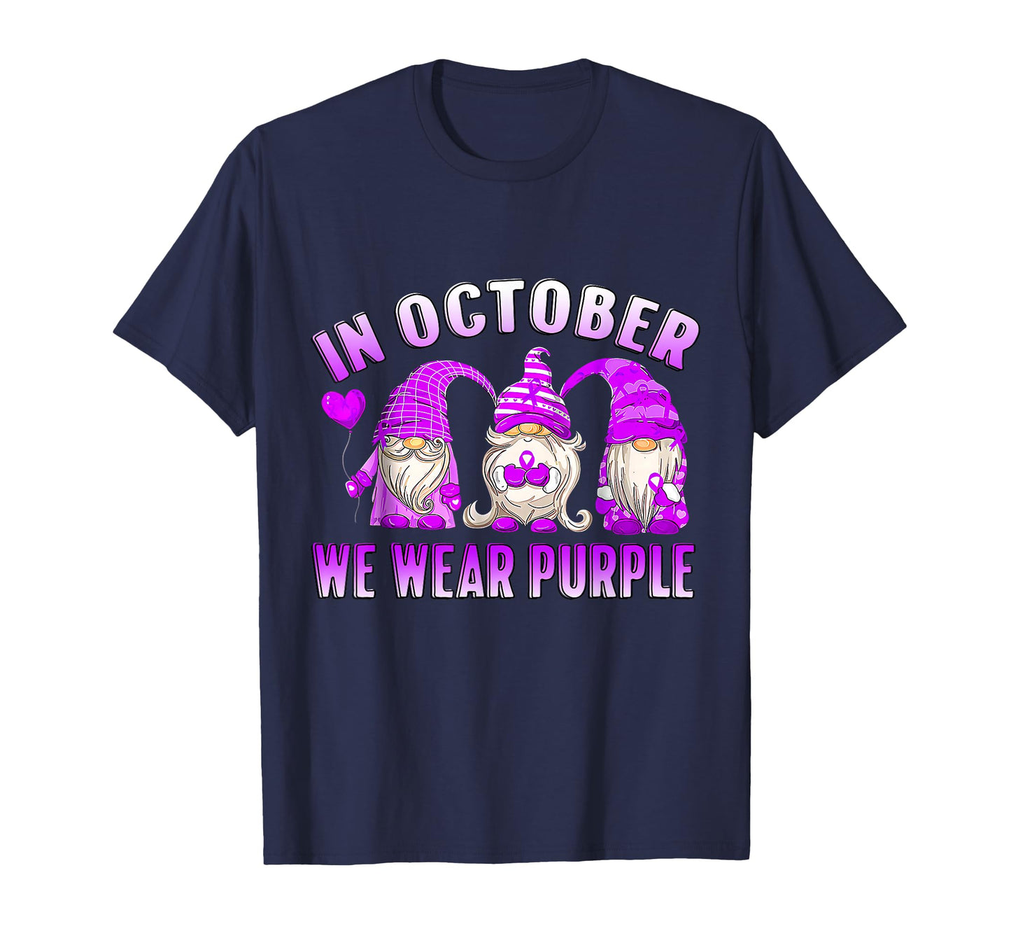 Ribbon Gnomes in October We Wear Purple Domestic Violence T-Shirt