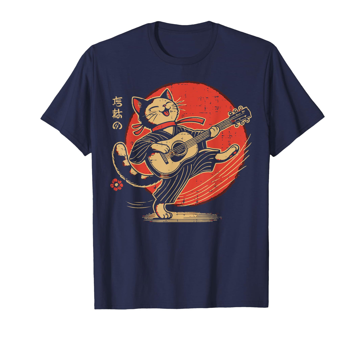 Japanese Cat Guitar Kawaii Music Art Women Girls Kids Men T-Shirt