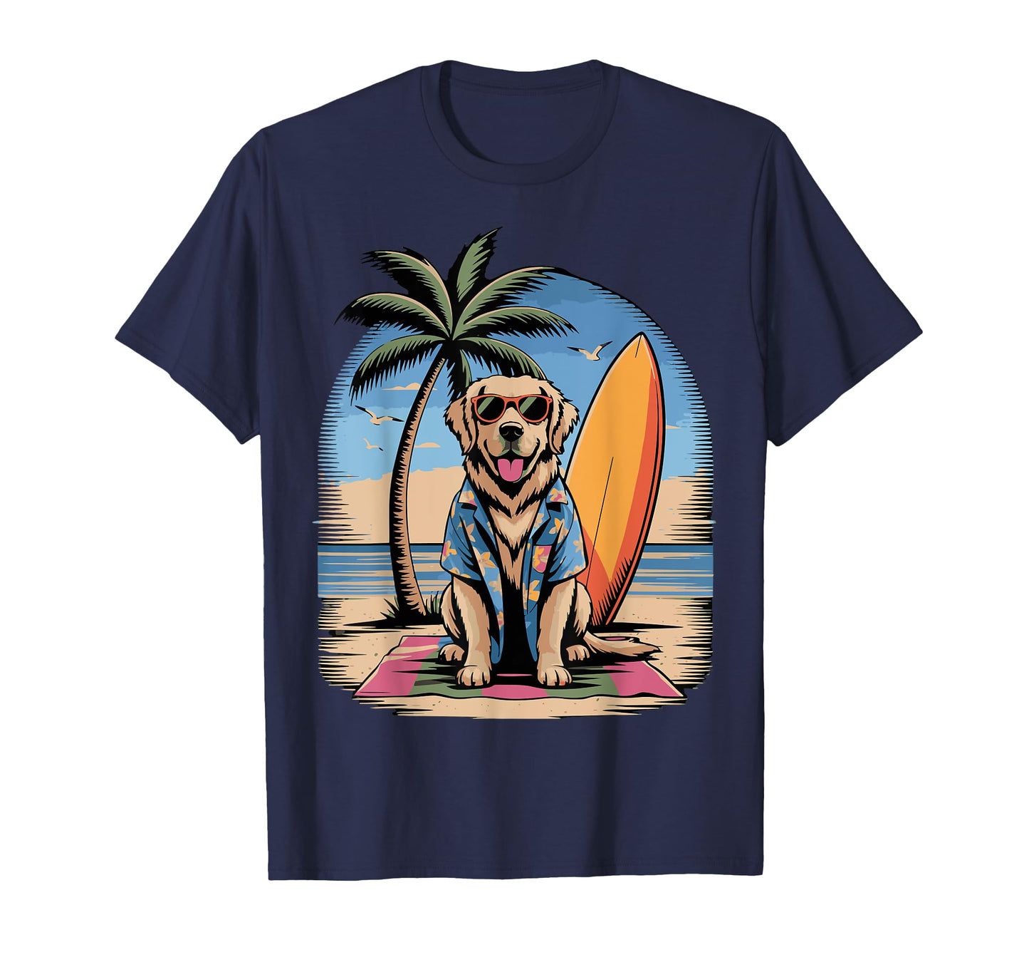 Surf Dog Summer Vibes Beach Palm Ocean Design Men Women Kids T-Shirt