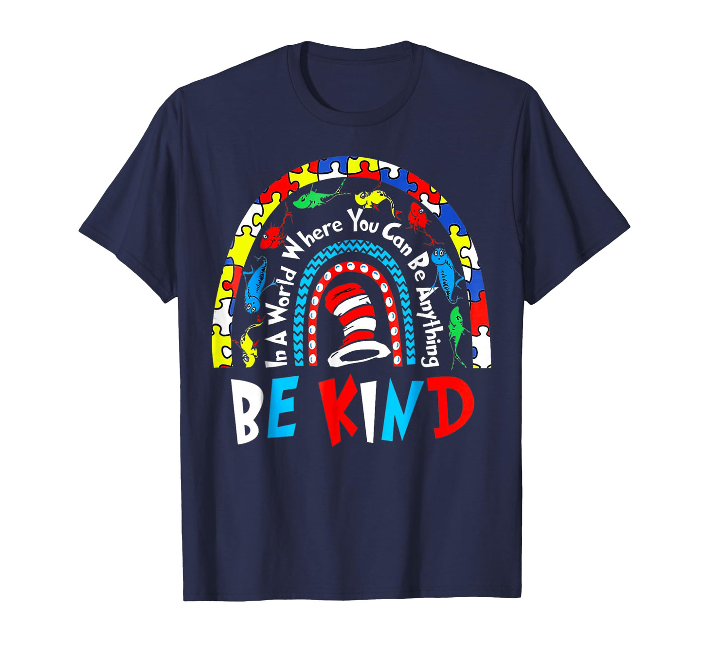 Autism Awareness for Teacher Why Fit in Doctor Cat Hat Cool T-Shirt - T-Shirt | Navy