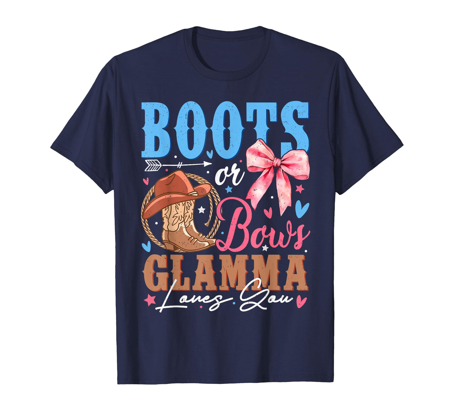 Boots or Bows Gender Reveal Decorations Glamma Loves You T-Shirt