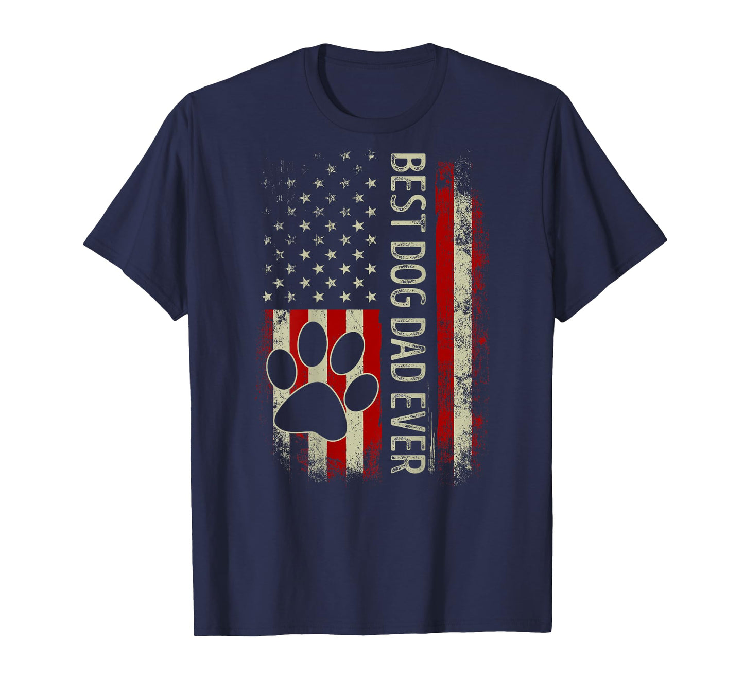 Vintage American Flag Funny Dad Fathers Day Dog Dad On Back T-Shirt