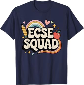 ECSE Squad Rainbow Pencil Apple Early Childhood Team T-Shirt