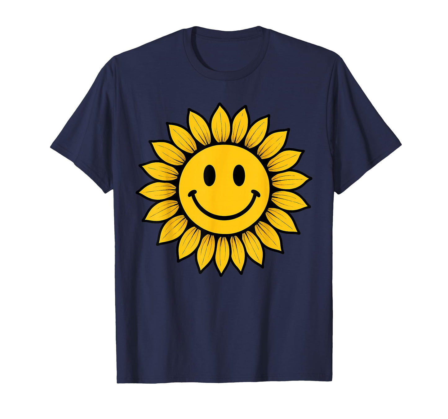 70s Yellow Smile Face Sunflower Smiling Happy Retro Funny T-Shirt