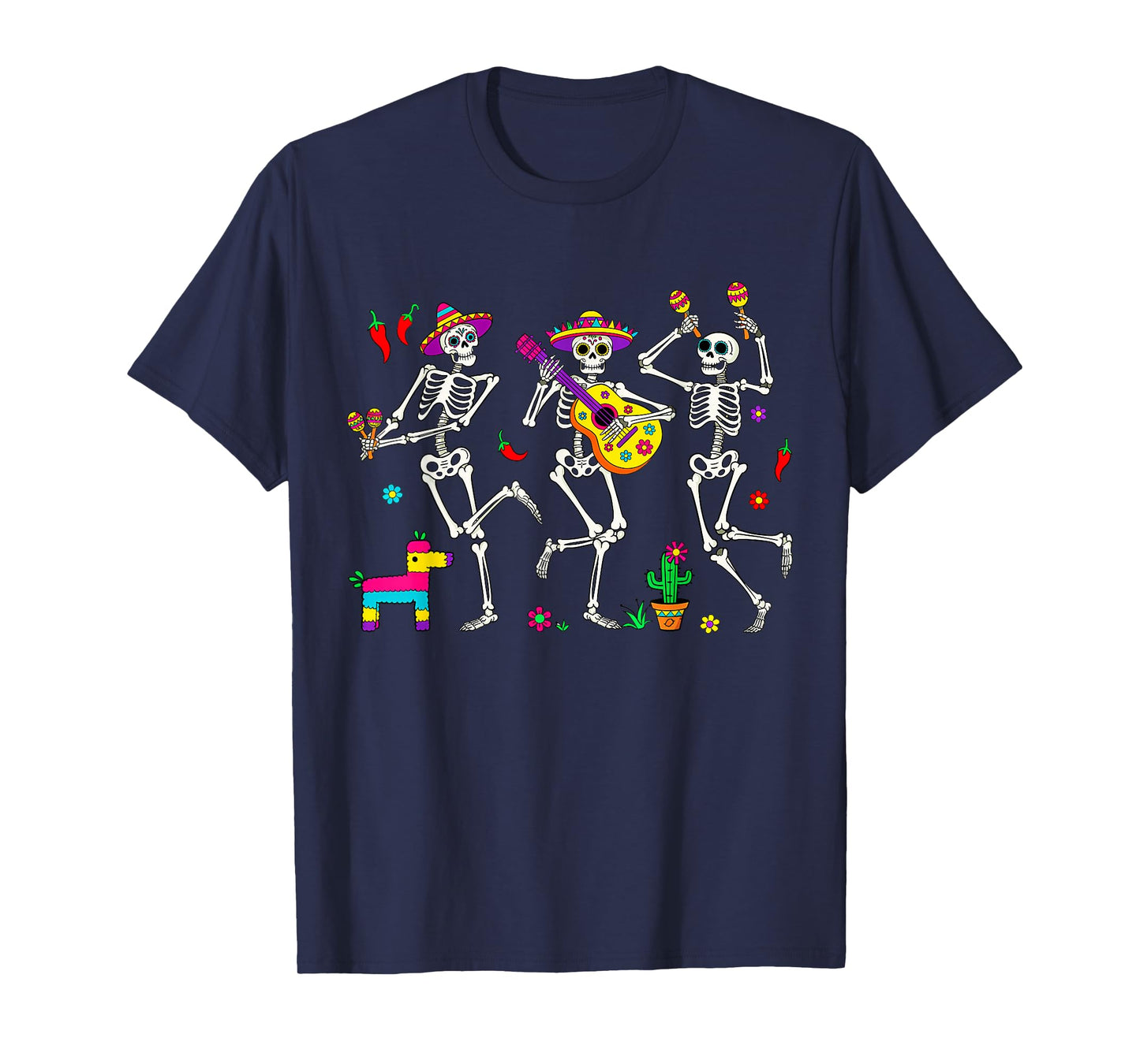 Men Funny Skeleton Dancing Guitar Pinata Cinco De Mayo T-Shirt