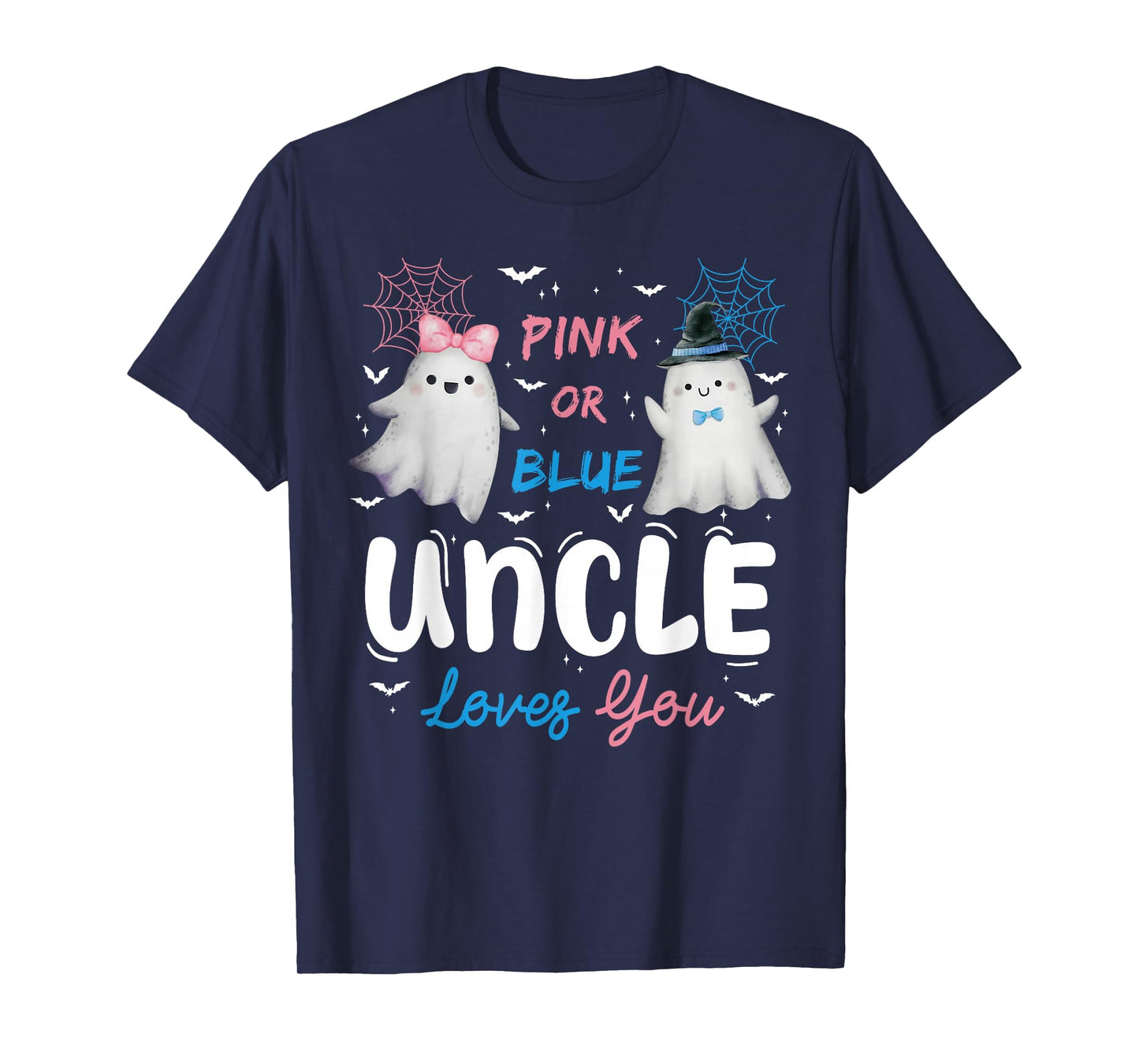 Pink or Blue Uncle Loves You Halloween Ghost Gender Reveal T-Shirt