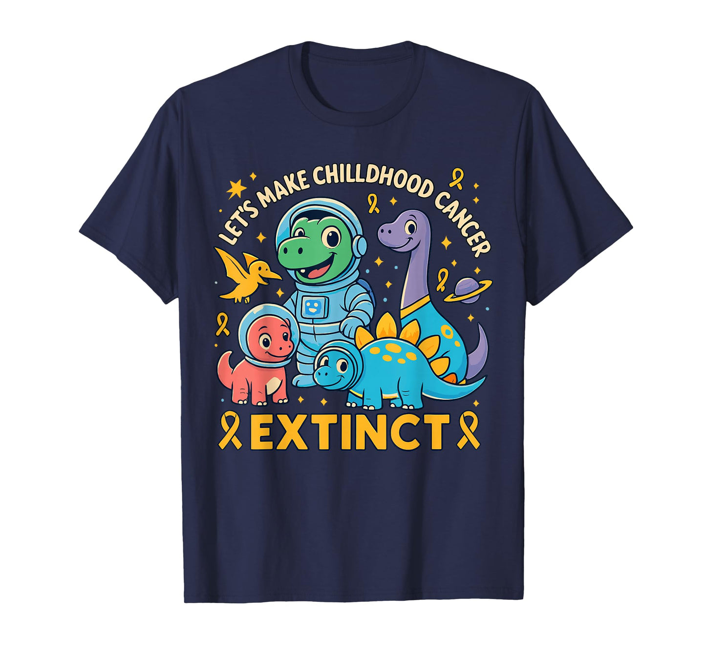 Dinosaur Childhood Cancer Awareness Make Cancer Extinct T-Shirt
