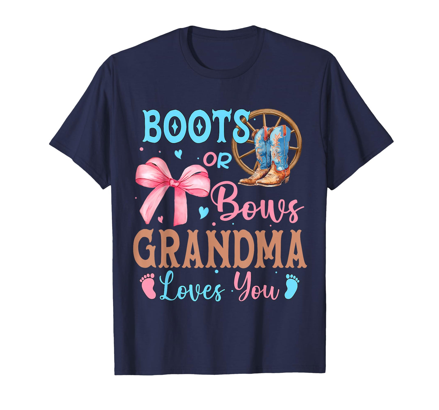 Boots or Bows Gender Reveal Decorations Grandma Loves You T-Shirt