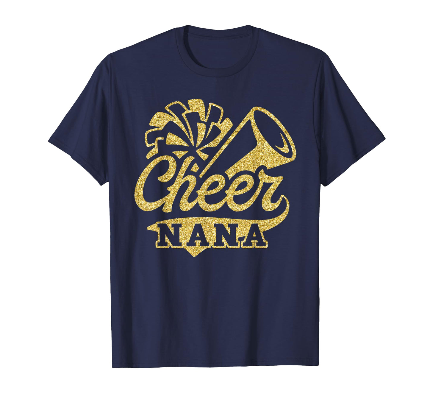 Cheer Nana Biggest Fan Cheerleader Black Yellow Gold Pom Pom T-Shirt