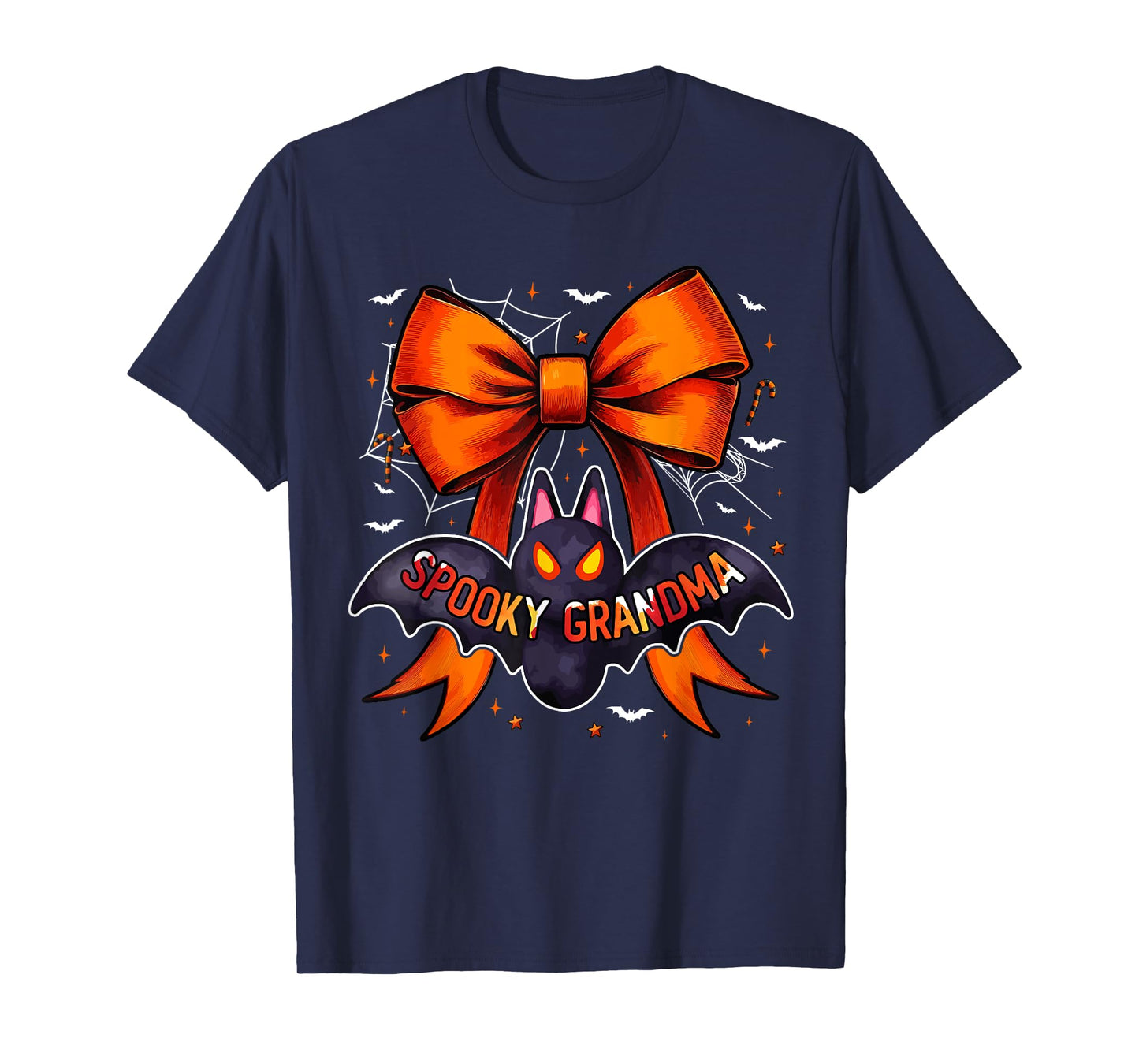 Spooky Costume Grandma Halloween Horror Bat Bow Tie Family T-Shirt