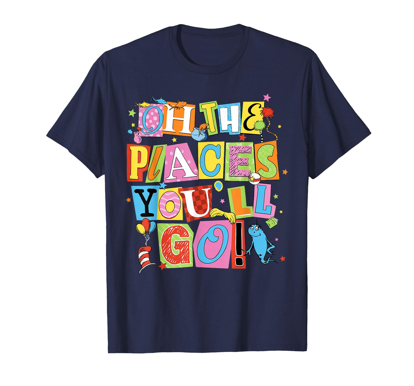 Reading Day Oh Places You Go Doctor Teacher Cat Hat Autism T-Shirt