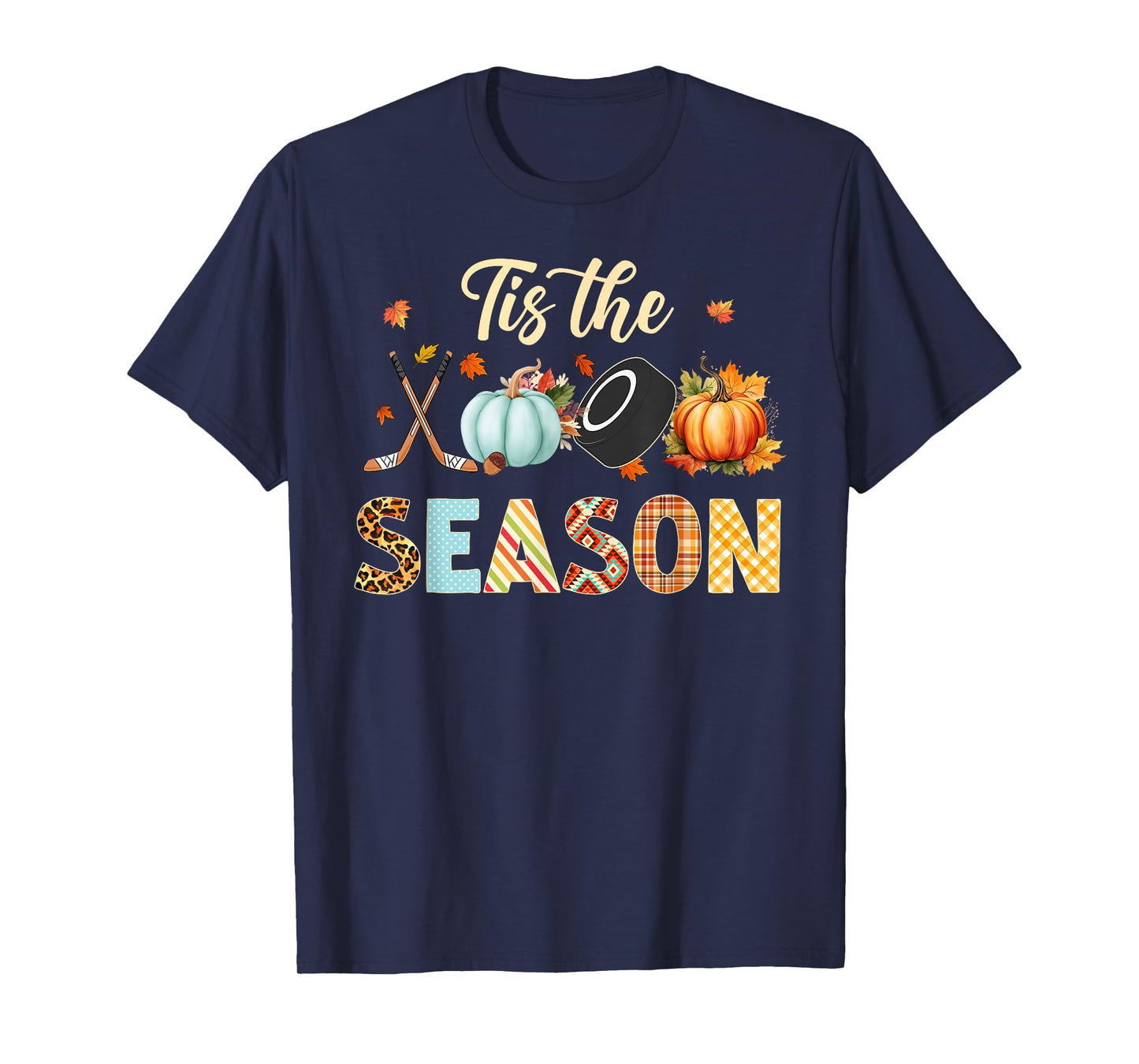 Hockey Tis The Season Pumpkin Autumn Fall Thanksgiving T-Shirt