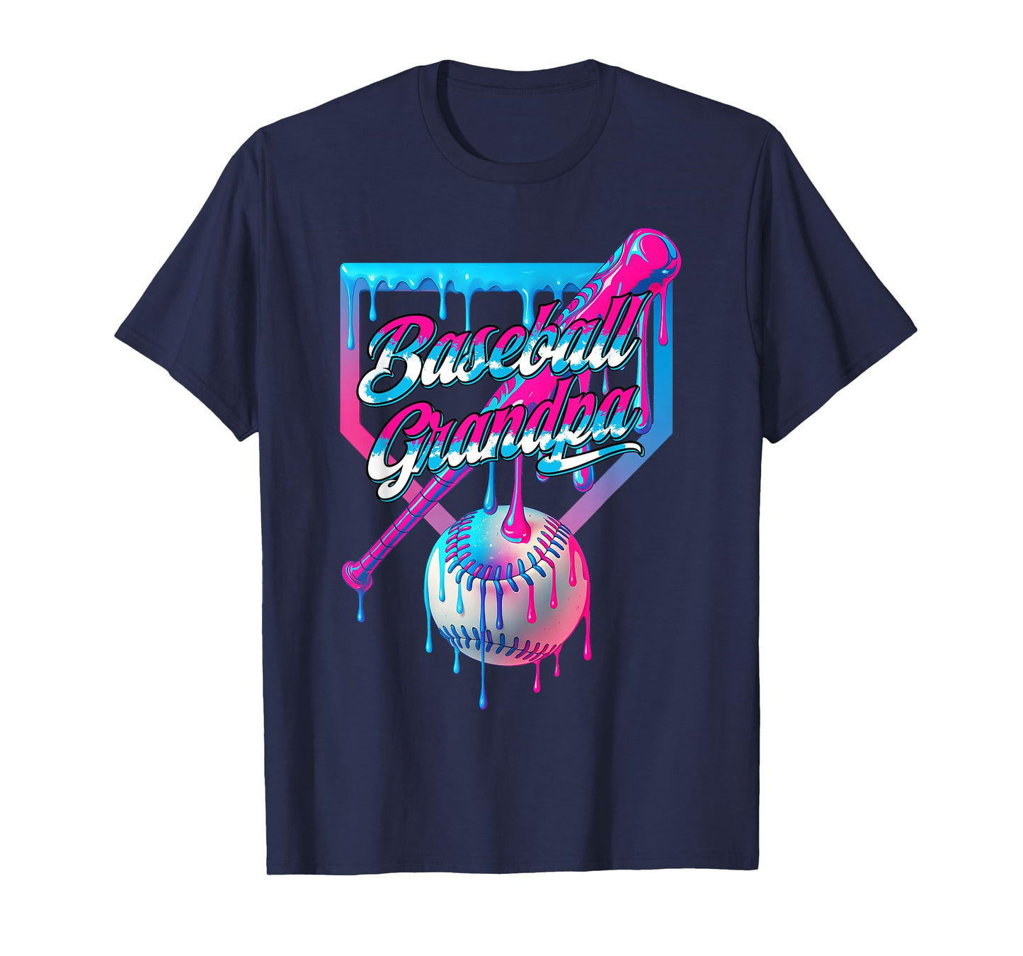 Funny Grandpa Fathers Day Baseball Ice Cream Drip Birthday T-Shirt