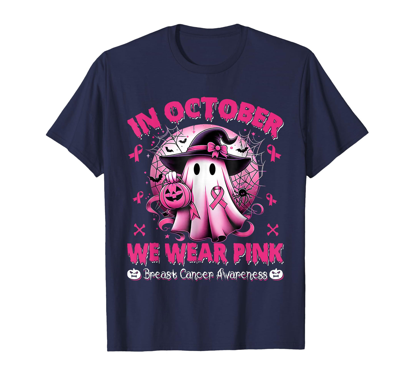 in October We Wear Pink Shirt Ghost Breast Cancer Awareness T-Shirt