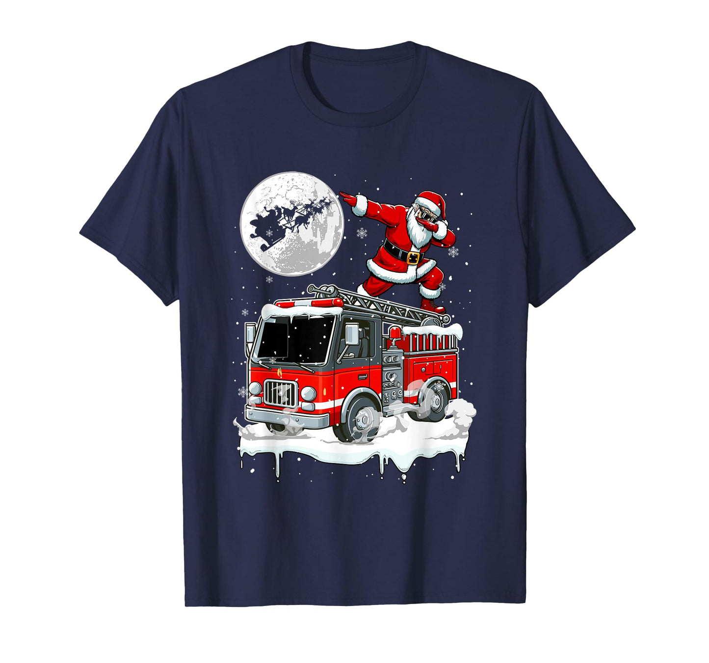 Santa Dabbing On Fire Truck Christmas Driver Lover Kids T-Shirt