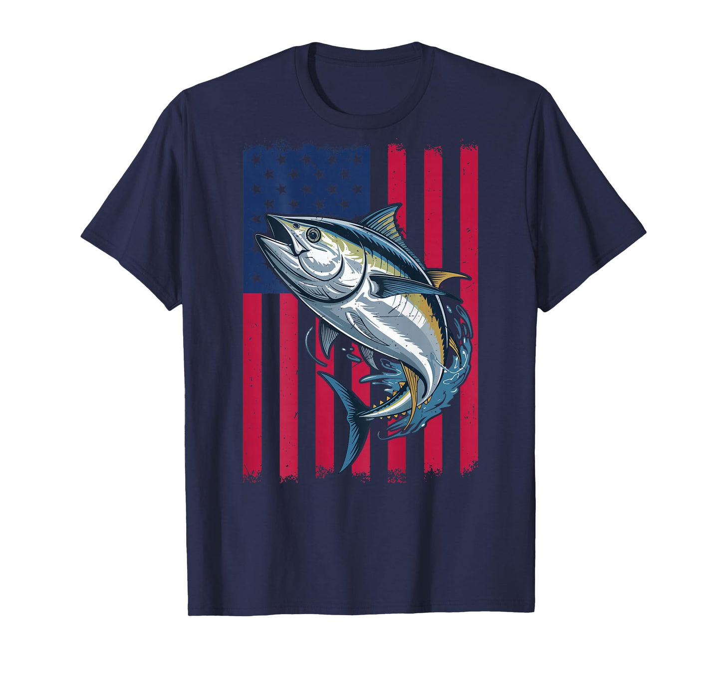 Youth Boys Deep Sea Fishing American Flag Bluefin Tuna Fish T-Shirt