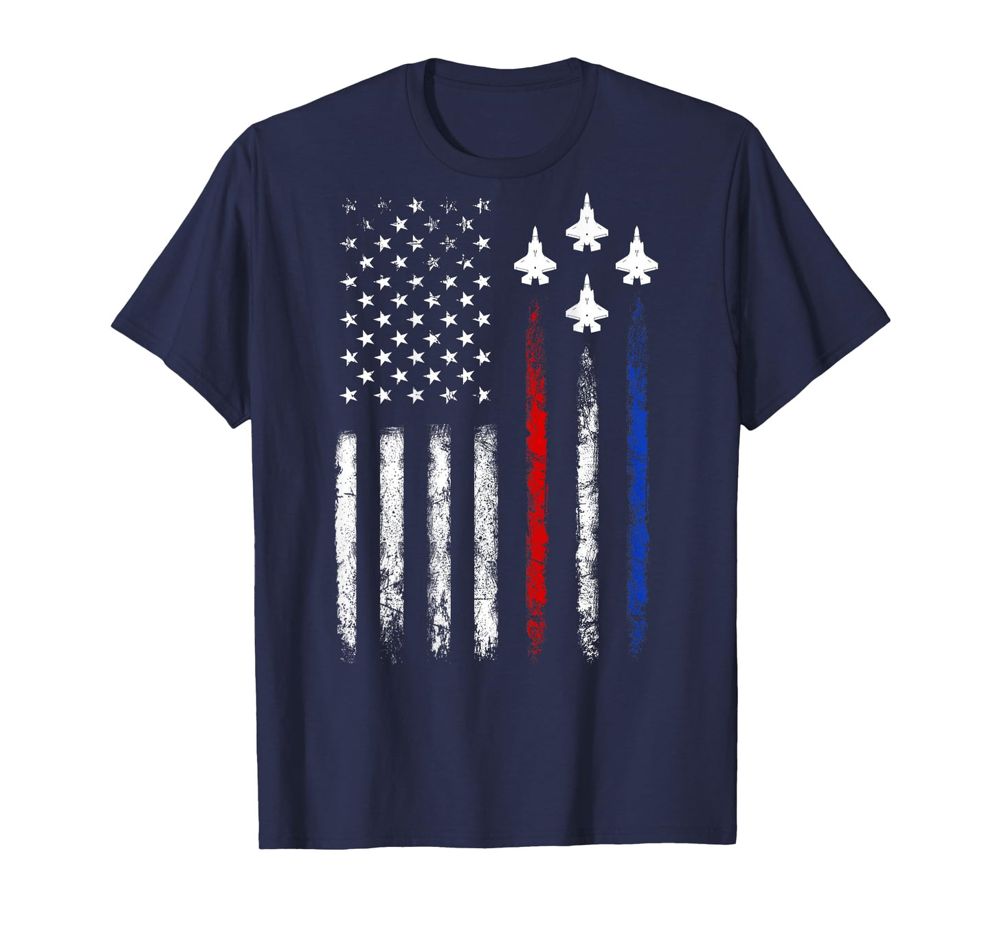 (On Back) Patriotic Shirts USA Flag Fighter Jet 4th Of July T-Shirt for Women Girls Kids Men