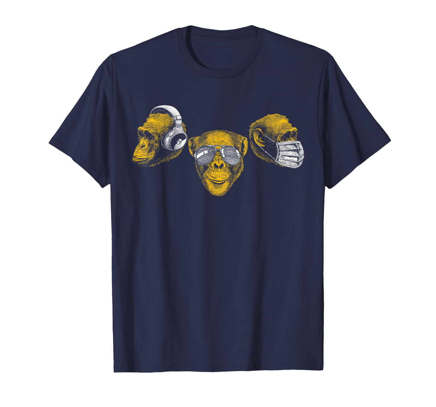 Three Chimpanzee Heads Wise Monkey Speak Hear & See No Evil T-Shirt