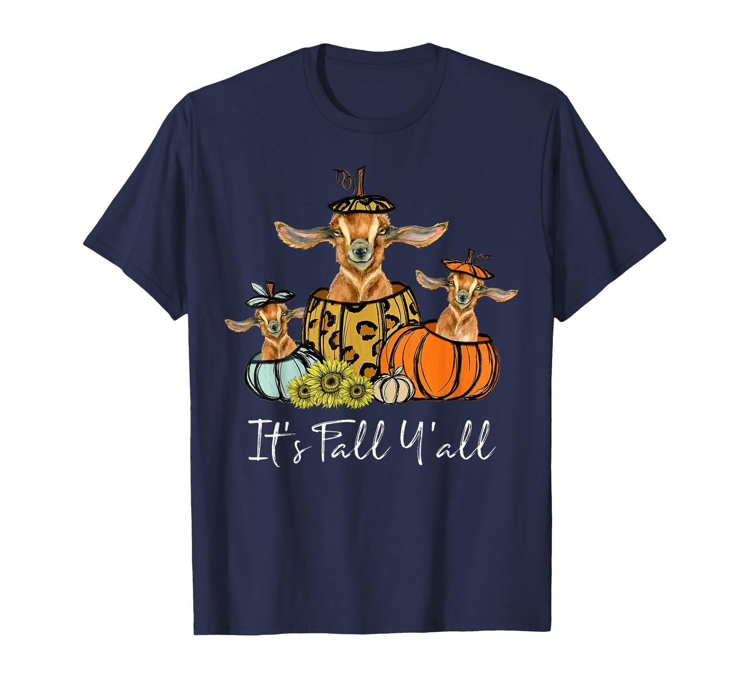 It's Fall Y'all Goat Animal Leopard Pumpkin Falling Autumn T-Shirt