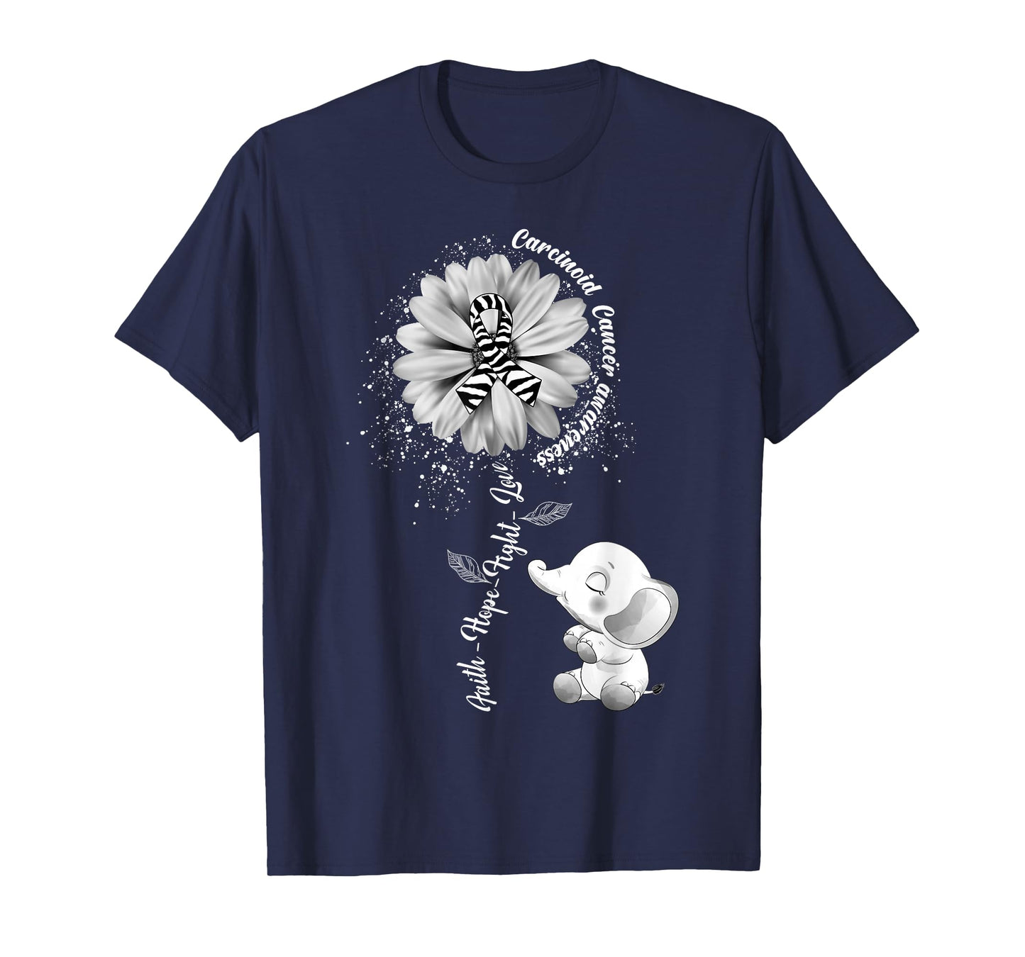 Faith Hope Fight Love Elephant Carcinoid Cancer Awareness T-Shirt