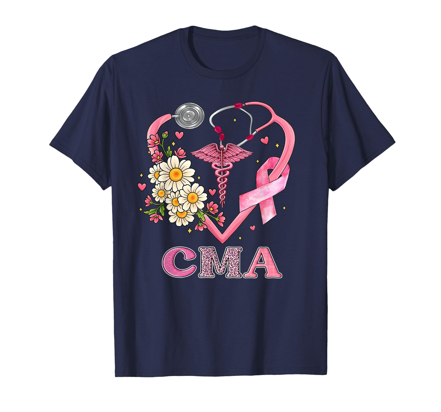 CMA Heart Pink Ribbon Stethoscope Breast Cancer Awareness T-Shirt