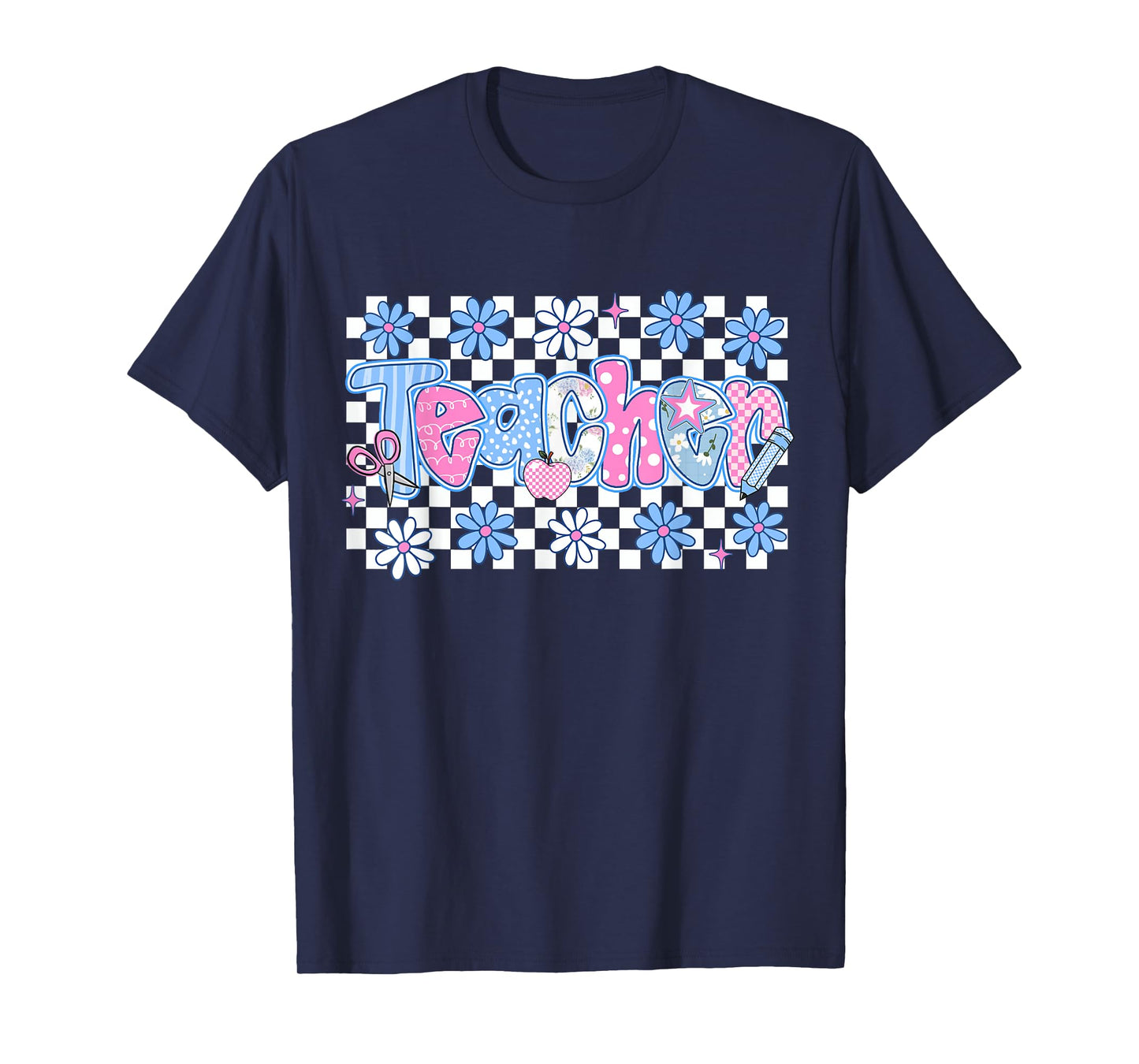 Floral Checkered Teacher Life Teaching Teacher Appreciation T-Shirt