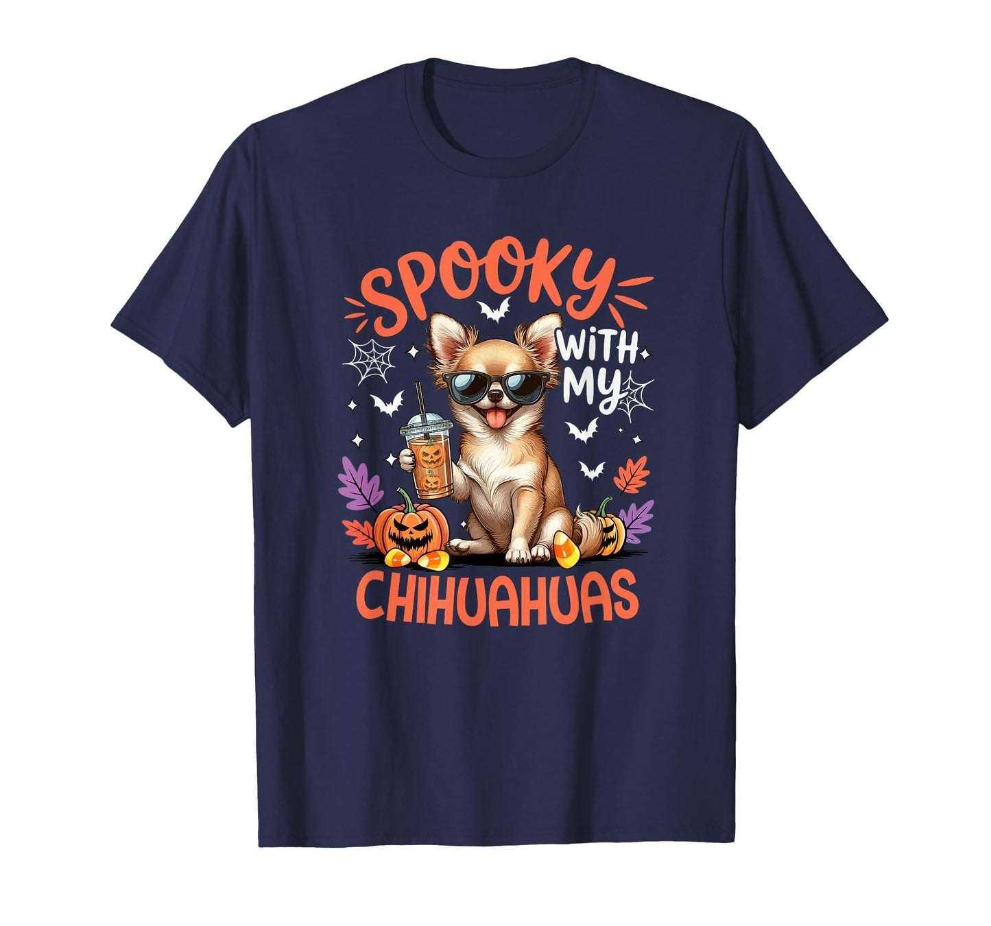 Spooky With Chihuahuas Halloween Drinking Coffee Owner T-Shirt