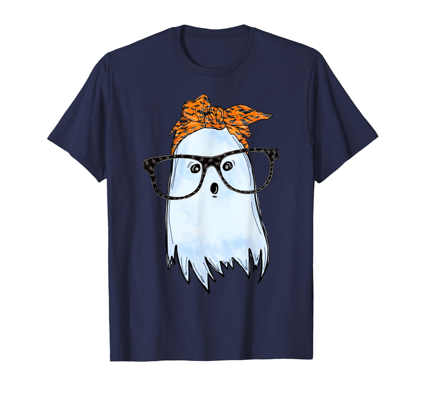 Cute Ghost With Glasses And Bats Bandana Halloween Costume T-Shirt